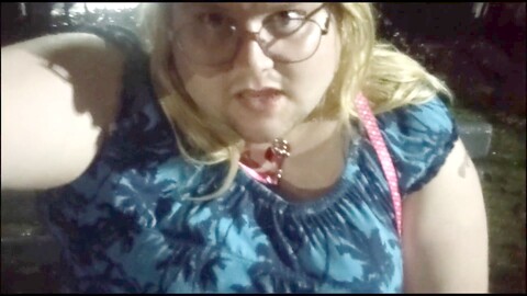 Chubby she-creature Sissy Hazel gets frisky in public!