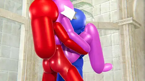 Trío en Among Us: Los personajes azul y rojo penetran doble a Pink (futa, japonés, DP)