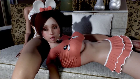 Sensationeller 3D-Futanari-Sex - Zwei versaute T-Girls verwöhnen ein geiles Mädchen in einem atemberaubenden Dreier