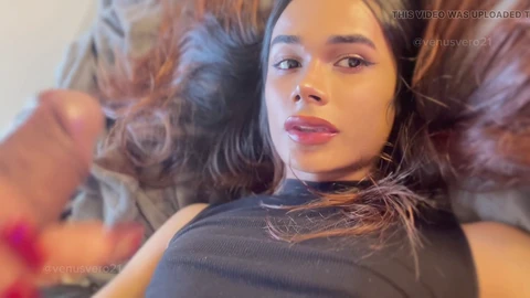 Venusvero21 indulges in massive self-facial and enjoys her own load