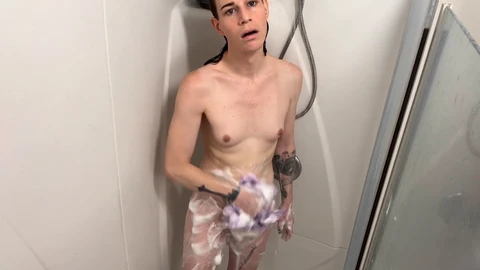 Shower masturbation, transgender girl