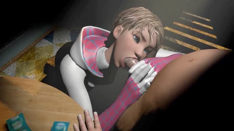 Spider Gwen passionately sucking big cock